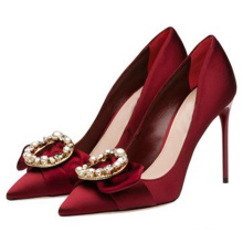 fancy  latest ladies  rhinestones tie decoration pumps spike heels shoes